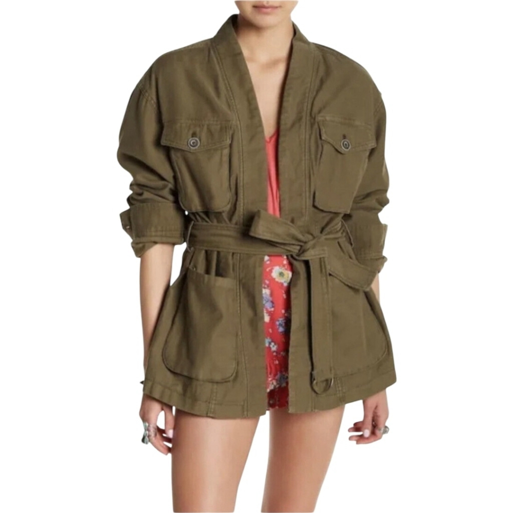 Free People Y2K Oversized In Our Nature Open Front Belted Wrap Cargo Jacket Sz S